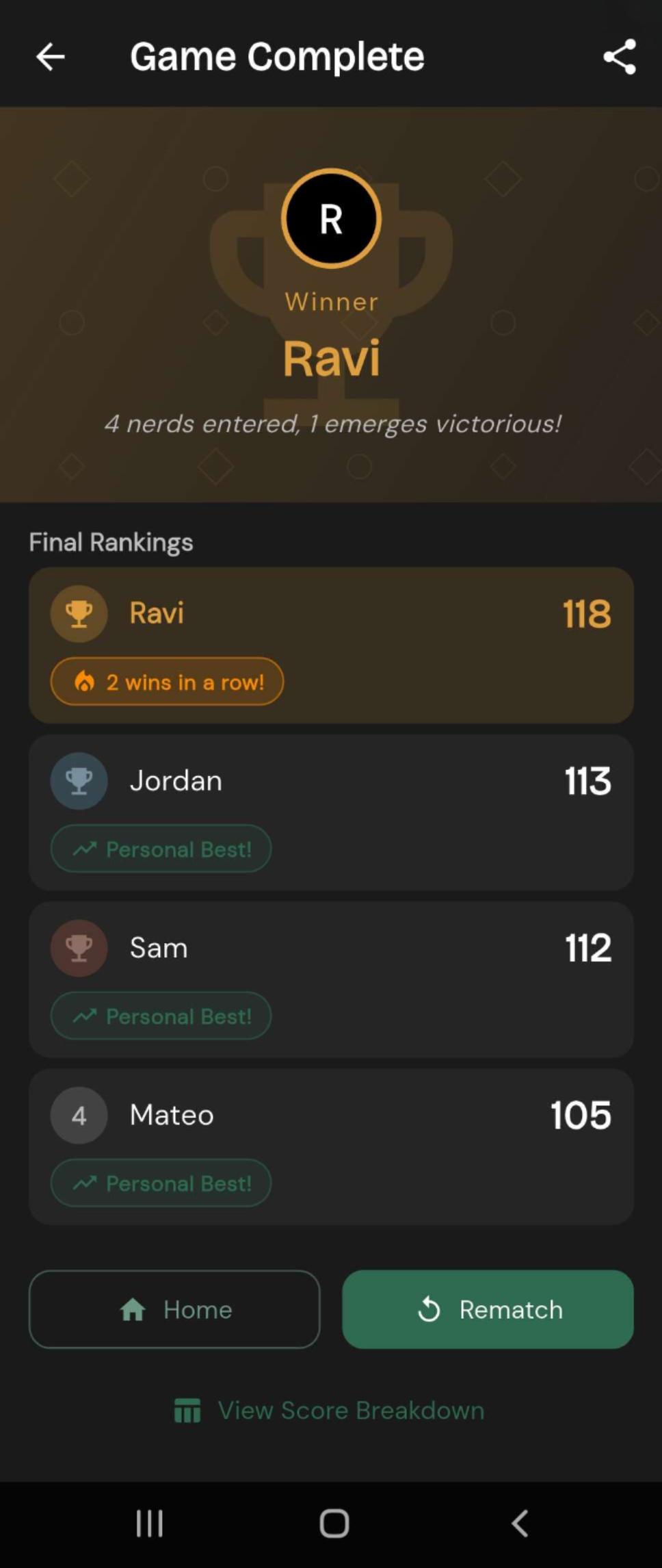 Final Tally game completion screen